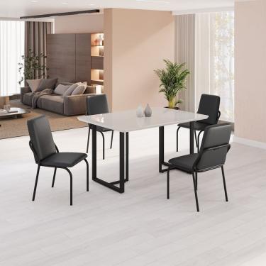 Imagem de Conjunto Sala De Jantar Mesa 120x90cm Base Lunna Tampo Mdf Laca Com Vidro Malibu Preto