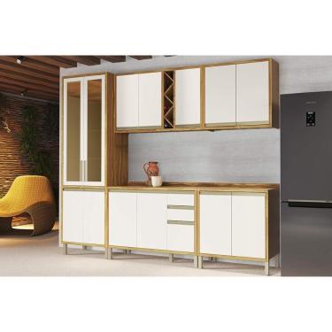 Imagem de Kit Cozinha Modulada 5 Peças Tempranillo 2 Aéreos + 2 Balcões+ Cristaleira C5p81 Amendoa Off White Ronipa