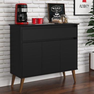 Imagem de Aparador Buffet Zeus 1 Gaveta E 3 Portas Pés Madeira Maciça Preto Preto