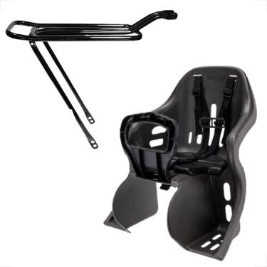 Imagem de Cadeirinha Traseira Infantil Grafite E Preta Resistente 25Kg + Garupa Bagageiro Dobravel Aço Aro 26