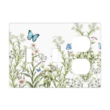 Imagem de Flower Butterfly 3 Gang Toggle Toggle Outlet Light Switch Plates Outlet Covers Decorativo Placa Elétrica de Parede Receptáculo Placa de Interruptor Decorativa Capa de Plugue para Banheiro Cozinha 4,5