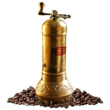 Imagem de Moedor de café manual de latão feito à mão de 16,3 cm Sozen, moedor de café cônico portátil de aço inoxidável, moedor de café turco com manivela portátil