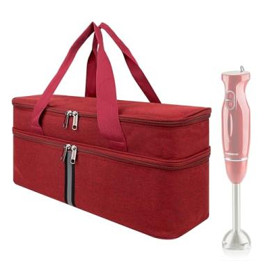 Imagem de Kingshion Bolsa de armazenamento para liquidificador manual, estojo de transporte para liquidificador de imersão portátil, organizador de armazenamento de viagem - vermelho escuro (apenas saco)