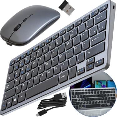 Imagem de Teclado e Mouse Sem Fio Com Adaptador Bluetooth Para Notebook Desktop Tablet e Celular Super Silecioso + Mouse Premium Carregamento USB-C Layout ABNT2 Padrão Brasil Teclas Por Membrana - Original