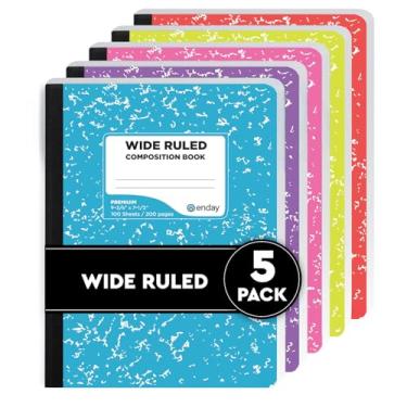 Imagem de Enday Caderno de composição pautado largo (pacote com 5, cores sortidas), caderno de composição de mármore com capa dura, 100 folhas