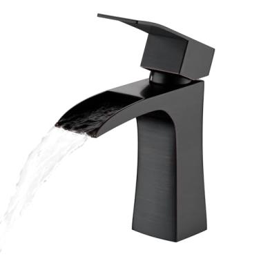 Imagem de Torneiras misturadoras de pia de banheiro, torneiras de cachoeira para pia, torneira de vestiário moderna quadrada, torneira misturadora de lavatório de aço inoxidável, bronze polido a óleo