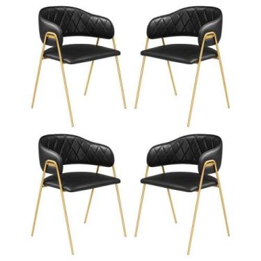 Imagem de Conjunto 4 Cadeiras Veneza Couro Preto Metal Dourado - C&M Decor