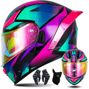 Imagem de Capacete De Motocicleta Capacete De Moto Com Viseira Solar Dupla, Capacete Modular De Rosto Inteiro Para Adultos Ciclomotor Scooter Street Bike, Vários Orifícios De Ventilação, B, S(55~56cm)