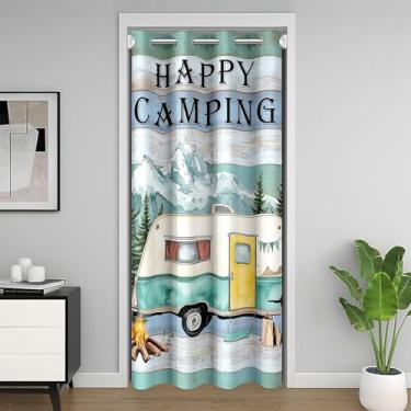 Imagem de jejeloiu Cortina de porta Happy Camping para privacidade de entrada 140 cm x 203 cm 1 painel capa de armário de viagem rústica cortina divisória de cabine para acampamento, presentes, quarto, sala de
