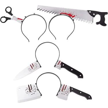 Imagem de Bandanas de terror, acessórios de fantasia de Halloween (tamanho único, pacote com 4), faixa de cabeça de faca