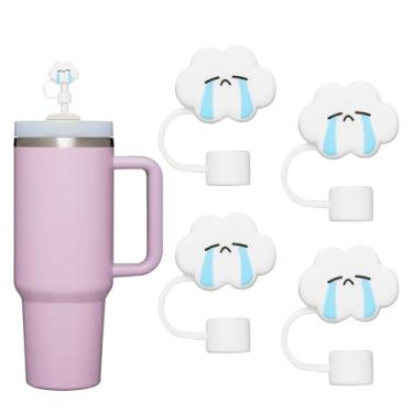 Imagem de Marchoose Capa de canudo de 4 peças para copos Stanley, compatível com Stanley Cups 30 e 1,134 g, tampa de palha de silicone fofa nuvem de 8-10 mm, topo de canudo reutilizável à prova de poeira para