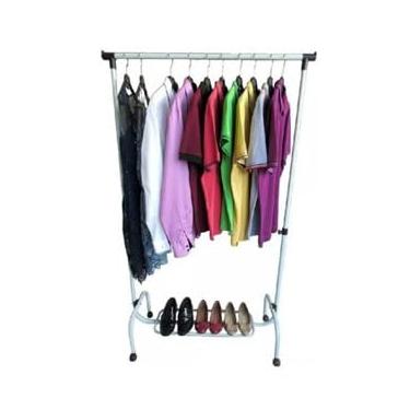 Imagem de Arara De Roupas Em Aço Cabideiro Com Altura Regulável Sapateira e Rodinhas BRANCO