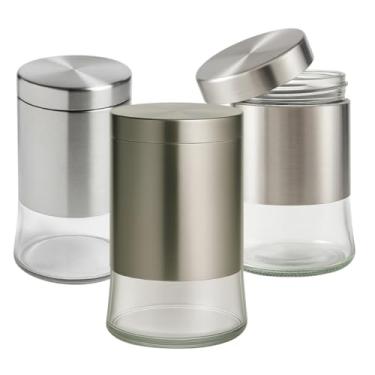 Imagem de Pra Casa Toda - Conjunto 3 Potes de Vidro Hermético 1,1L - Alimentos Secos, Organizador Armários
