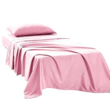 Imagem de Kingnex Jogo de cama de beliche listrado de 3 peças para cama de solteiro estreita de microfibra 1800 escovada macia inclui 1 lençol com elástico, 1 lençol de cima, 1 fronha, rosa