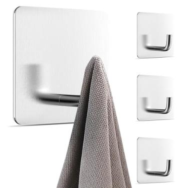 Imagem de Kit 4 Ganchos Adesivos Aço Inox, Ganchos Reforçado Parede à Prova d'água, Premium Multi...