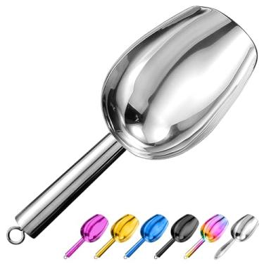 Imagem de scopbinsa Pá de Gelo de Metal 6 Oz, Pequena Pá de Gelo de Aço Inoxidável para Máquina de Gelo, Balde de Gelo, Cozinha, Freezer, Bar, Festa, Casamento, Multiuso para Pá de Pipoca, P (6 Onças, Prata)
