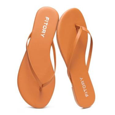 Imagem de FITORY Chinelo feminino, moda casual tanga caminhada com couro vegano, sandálias rasteiras confortáveis de verão para praia 2025 para uso interno e externo, tamanho 6-11, Marrom, 36