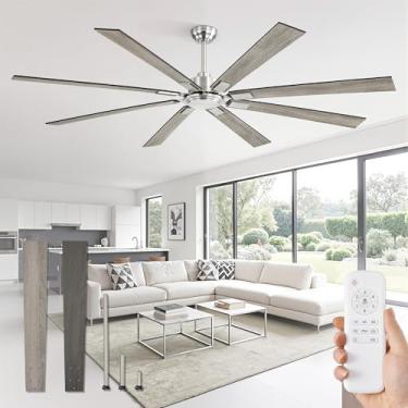 Imagem de Ventilador de teto de 203 cm sem luz com controle remoto, motor reversível CC silencioso de 8 lâminas, 6 velocidades, temporizador, acabamento em níquel escovado, ventiladores de teto internos e