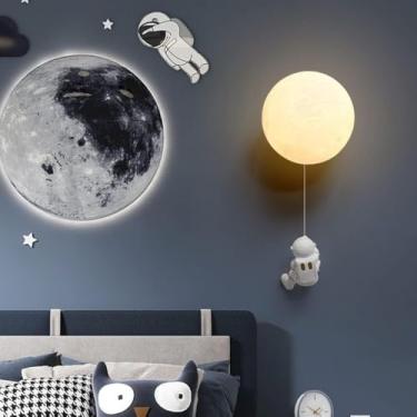 Imagem de Lâmpada De Parede Dentro Do Astronauta Lua Lâmpada De Parede Impressão 3d Crianças Quarto Luz Noturna Iluminação De Parede Decorativa Para Meninos Menina Berçário Sala De Estar Sala De Jant