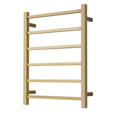 Imagem de SHARNDY Aquecedor de toalha elétrico - Toalheiro aquecido de parede para banheiro, design plug-in e acabamento em aço inoxidável escovado dourado