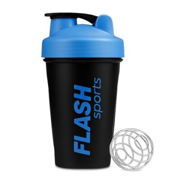 Imagem de Coqueteleira Shakeira Shaker Academia Com Mola Misturador Premium 400 Ml Garrafa Copo FBK (PRETO COM AZUL)