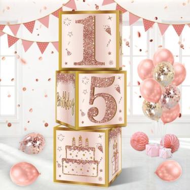 Imagem de Caixas de decorações de aniversário Guiruiy 15th Birthday Pink Rose Go