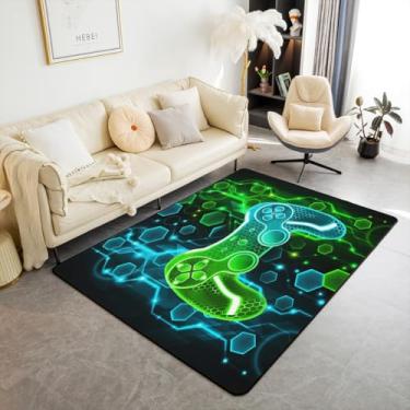 Imagem de Feelyou Tapete de área para gamer, controle de jogo, tapetes para sala de estar, 7,5 x 12,5 cm, para meninos, favo de mel, conjunto de tapetes decorativos, gamepad, padrão hexagonal, verde,
