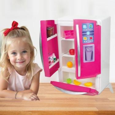 Imagem de Geladeira 3 Portas Brinquedo Infantil Acessórios Rosa - Lua de Cristal