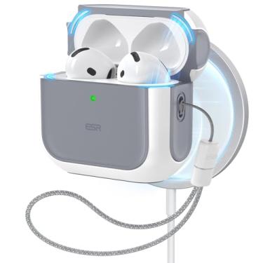 Imagem de ESR Capa para AirPods de 4ª geração, compatível com AirPods 4 Gen (2024) (USB-C), compatível com MagSafe, capa de proteção contra quedas com cordão, capa híbrida Orbit, Branco