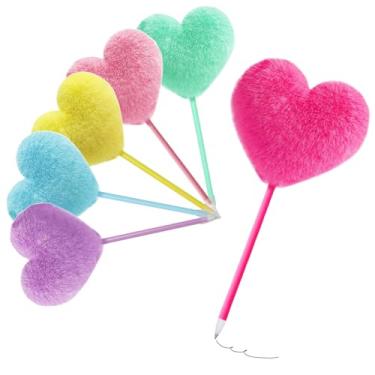 Imagem de XIANFANG Pacote com 6 canetas esferográficas coloridas em forma de coração | Canetas de pelúcia fofas para meninas | Materiais escolares e de escritório divertidos e adoráveis para escrever, desenhar