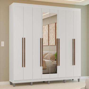 Imagem de Guarda-roupa Casal Com Pés 8 Portas Batentes Com Espelho Branco-branco-rustic Venus Madesa
