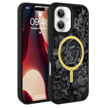 Imagem de AIGOMARA Capa de telefone magnética de fibra de carbono forjada para iPhone 17, compatível com Magsafe, capa protetora à prova de choque de policarbonato fino e brilhante em policarbonato macio, preta