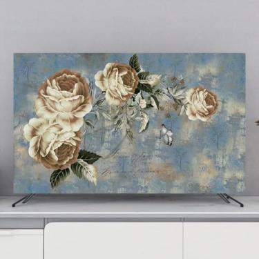 Imagem de Capa contra poeira para TV interna de 32 a 80 polegadas Protetor de tela à prova de poeira com impressão de flores para TVs e monitores LED/LCD Capa de pano decorativa para sala de estar - flor||40