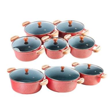 Imagem de Jogo De Panelas Revestimento Antiaderrente Fundido Batido Vermelho - D