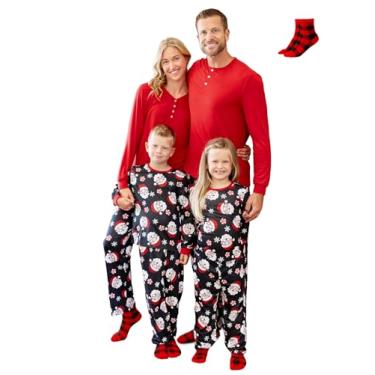Imagem de PATPAT Pijamas de Natal para a família, conjuntos de pijamas femininos masculinos, natalinos, para família com meias, Estampa de Papai Noel, G