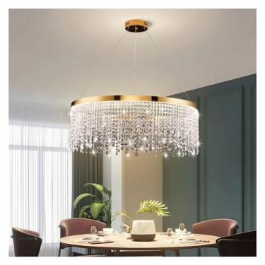 Imagem de SRSXYMBD Candeeiros de teto de vidro transparente LED modernos candeeiros suspensos de luxo para sala de estar e sala de jantar candeeiro pendente circular lustre decoração para casa, teto de