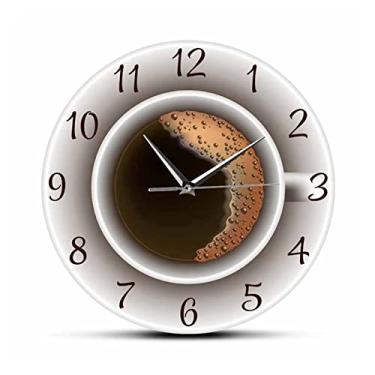Imagem de XFNVXC Xícara de café com espuma relógio de parede decorativo silencioso decoração de cozinha placa de parede de cafeteria relógio de parede estilo café (A, tamanho único) visão
