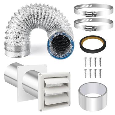 Imagem de Kit de ventilação de secadora de 10 cm com mangueira/conector de duto/placa de parede, conector de mangueira de ventilação de secador Coldairsoap Kit de dutos de parede para ventiladores de banheiro