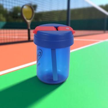Imagem de 1 garrafa de água com canudo duplo de hidratação 300 ml PC PP silicone azul 11,5 x 8,5 x 8,5 cm