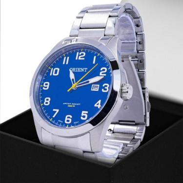 Imagem de Relógio Masculino Orient Prata Aço Inox Mostrador Azul Original Resist