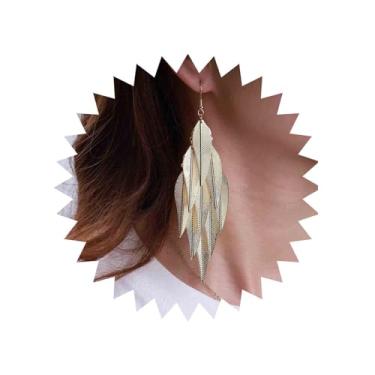 Imagem de Aneneiceera Brincos vintage de folha de candelabro de metal com borla, brincos pendentes de folha grossa de ouro, brincos de franja de folhas longas, joias femininas, Metal Pérola