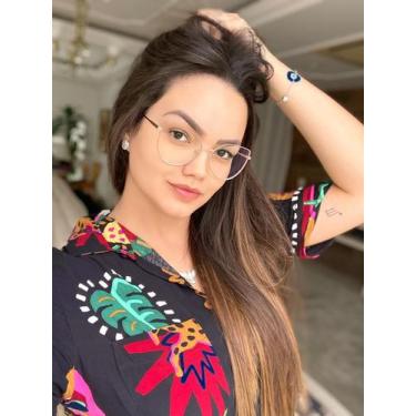 Imagem de Armação Óculos de Grau Feminina Metal Gatinho Dourada Susan- Óculos Su