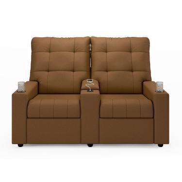 Imagem de Poltrona Reclinável Para Cinema Parma 2 Lugares Baú Usb Pu Fh1 - D'rossi Cor Caramelo