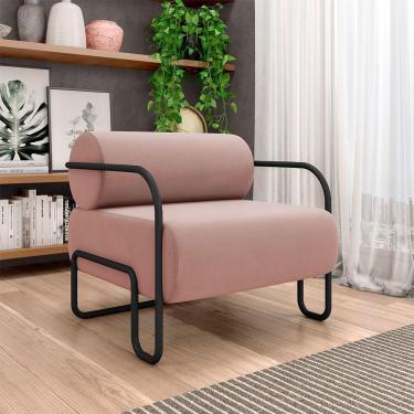 Imagem de Poltrona Decorativa Sala De Estar Polatsk Base Industrial De Ferro Veludo Rosê G33