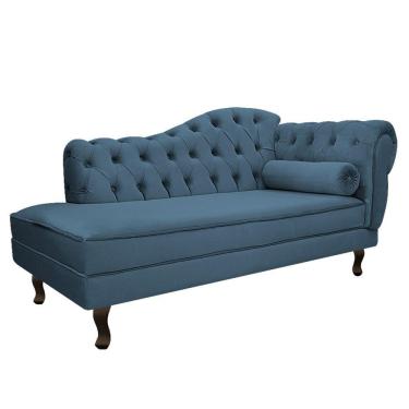 Imagem de Divã Recamier Diana Lado Esquerdo 120 Cm Linho Adj Decor Azul Royal