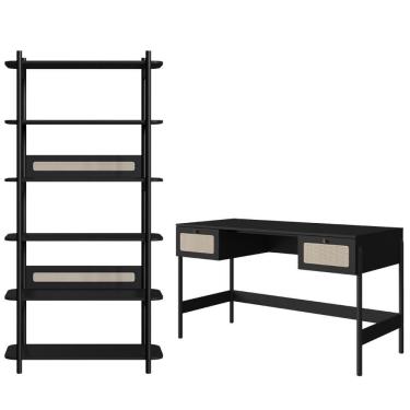 Imagem de Conjunto Estante E Escrivaninha Pes Madeira 27974 Nero Preto Artesano