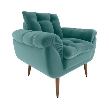 Imagem de Poltrona Decorativa Confortável Pés Em Madeira Maciça Xangai Matrix Veludo Verde Menta