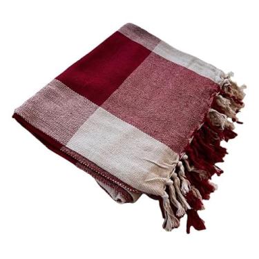 Imagem de Manta Para Sofá 250x180cm Protetora de Algodão para Decoração e Aconchego (Vermelho Xadrez)
