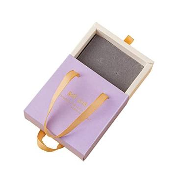Imagem de Caixas de presente de joias com alça, caixas de joias vazias pequenas caixas de presente caixa de papelão para embalagem de joias (roxa)