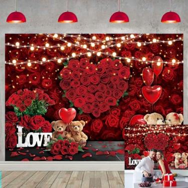 Imagem de Pano de fundo romântico para o dia dos namorados, flores de rosas vermelhas, amor, coração, cenário fotográfico, decoração de festa de casamento, aniversário de casamento, decoração de banner